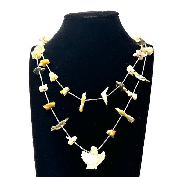 Zuni Two-Strand Multi-Fetish Necklace Eagle Pendant — MOP, Abalone & Coral — EUC - Picture 1 of 11
